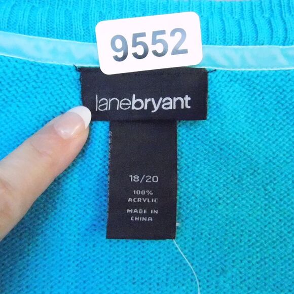 Lane Bryant Sweater Womens 18/20 Teal Blue Striped Casual Plus Size 1/4 Button - Picture 3 of 14